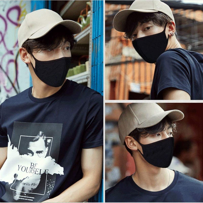 FECEDY 6pcs/Pack Black Mask Windproof Dustproof Masks Breathable Reusable Washed for Outdoor Sport Half Face Earloop Cotton Masks - Image 4
